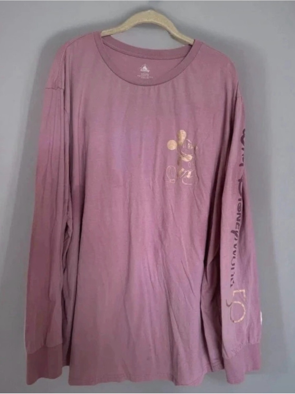 Woman Long-Sleeve Pink Graphic Tee with Mickey Print 50th anniversary
